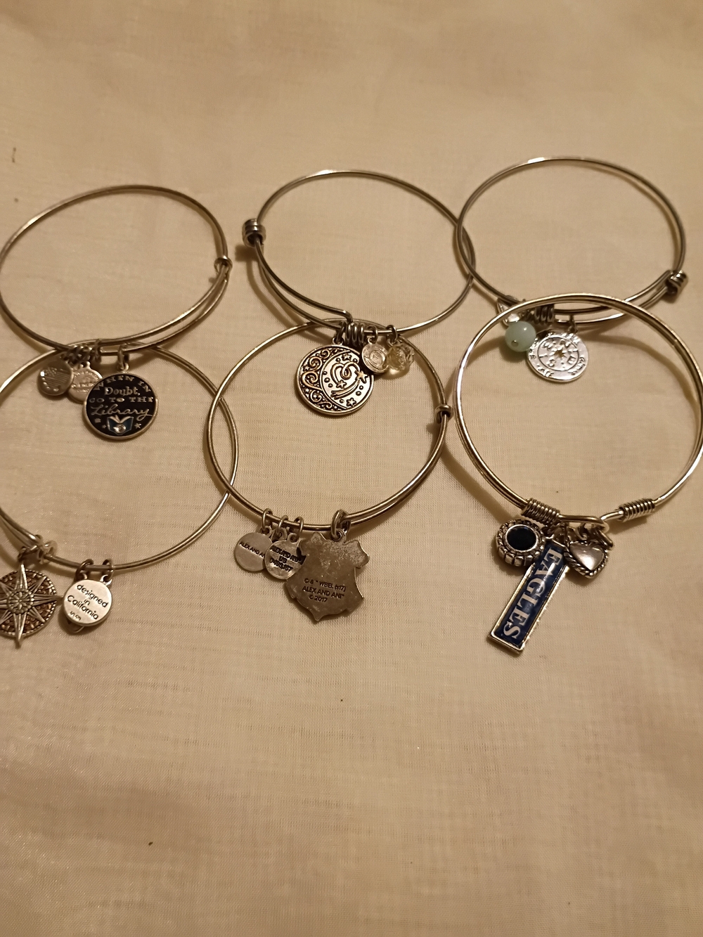 Silver-Tone Charm Bangle Bracelet - Multi-Pack A Lot Of 6